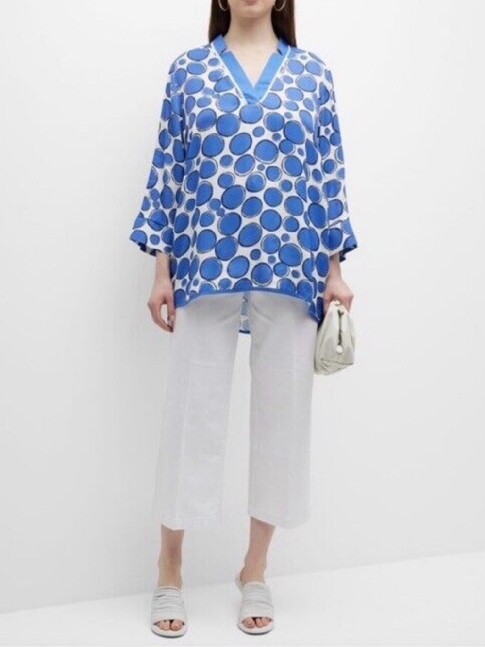 Anthropologie Harshman Zelle Tunic 1X Oversized V-Neck Polka Dot Relaxed Fit